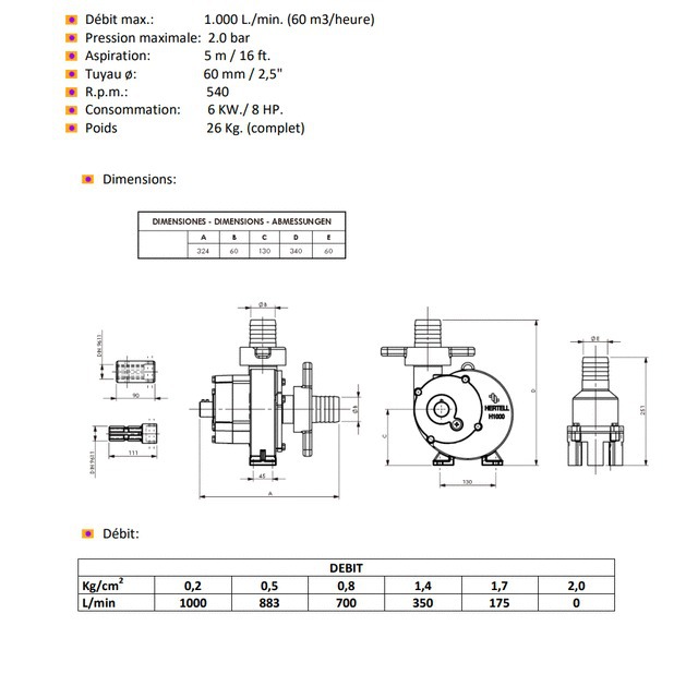 Pompe A EAU 1000L/MN 2 BAR PDF Male DN50 référence fournisseur 201611